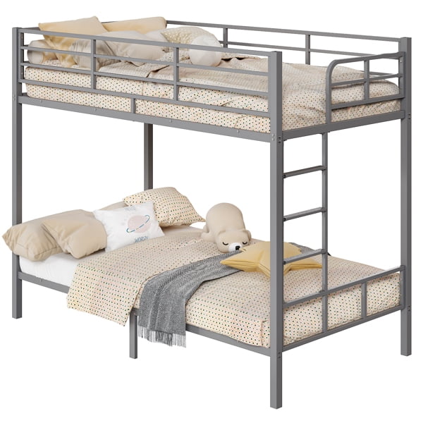 Alvantor Twin over Twin Metal Bunk Bed with 400 lb Capacity, High Guardrails and Side Ladder, Gray