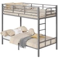 thumbnail image 4 of Grey Twin Bunk Bed Square Tube High Guardrail Side Ladder Opening Iron Bed, 4 of 12