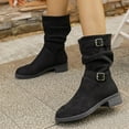 thumbnail image 3 of Mid Calf Boots for Women Slouch Casual Suede Round Toe Buckle Chunky Heel Winter Fall Platform Boots, 3 of 7