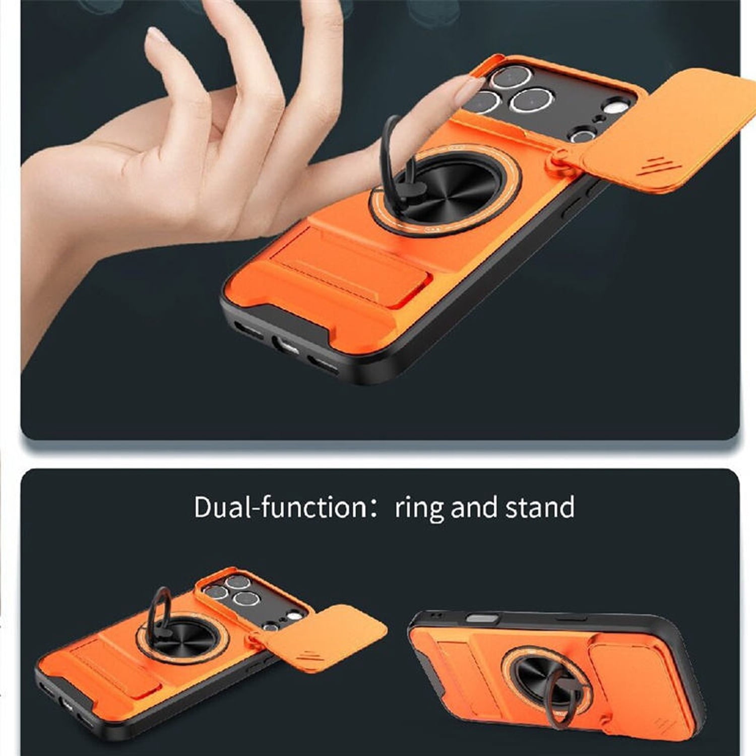 Shockproof Mag Safe Slide Lens Case with Ring Holder for iPhone 17 Pro Max