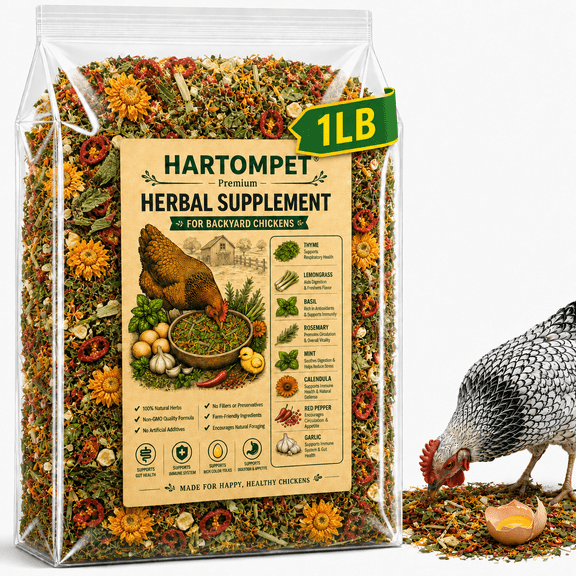 HARTOMPET Chili Herb Mix for Chickens, Egg-Safe Herbal Supplement with Garlic, Thyme & Rosemary, Natural Feed Topper for Digestive, Gut Health & Daily Wellness, Golden Yolk Support for Poultry, 1 LB