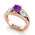 thumbnail image 2 of Diamond-Capitals 2.00 Carat Round Cut Amethyst Gemstone & Natural Diamond Luxurious Three Stone Proposal Ring for Women Solid 18K Rose Gold Size 9.5, 2 of 8