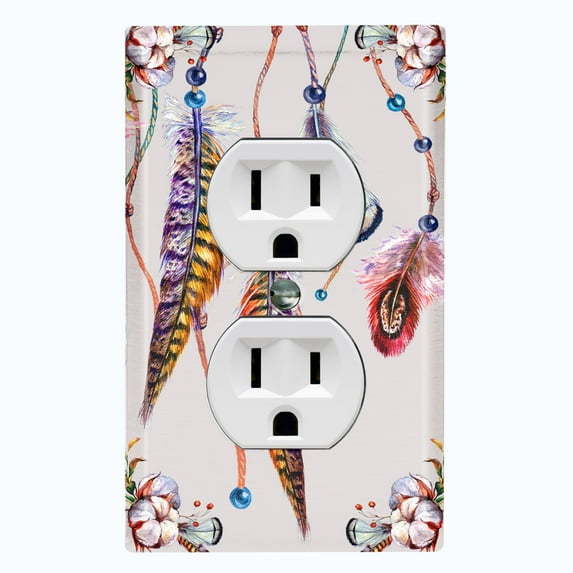 Metal Light Switch Plate Cover Beaded Feather Flower Strings DRM011