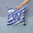 thumbnail image 2 of Letter W Initial Tiger Stripe Blue and White Fabric Decorative Pillow, 2 of 4