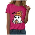 thumbnail image 4 of enyan Printing Crew Neck Shirt Funny Family Party Celebration Short Sleeve Tee Cute Ghost Pumpkin Graphic Graphic Tops Halloween Womens Shirt Hot Pink,XL, 4 of 6