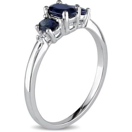 1 Carat T.G.W. Sapphire and Diamond-Accent 10kt White Gold Three Stone Ring