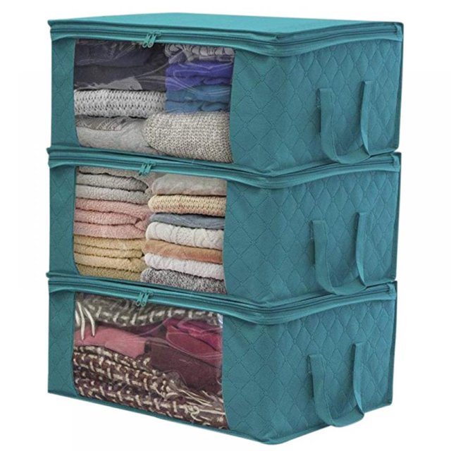 Large Capacity Clothes Storage Bag Organizer with Reinforced Handle Thick Fabric for Comforters, Blankets, Bedding, Foldable with Sturdy Zipper, Clear Window