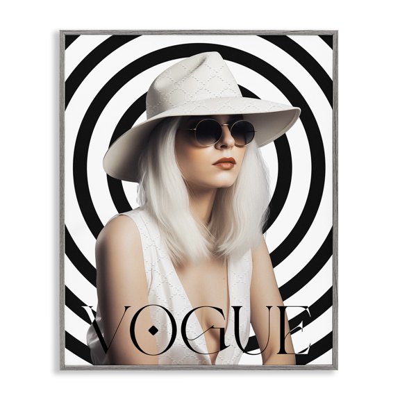 Stupell Industries Mod Girl Portrait Fashion Painting Gray Framed Art Print Wall Art, 16 x 20