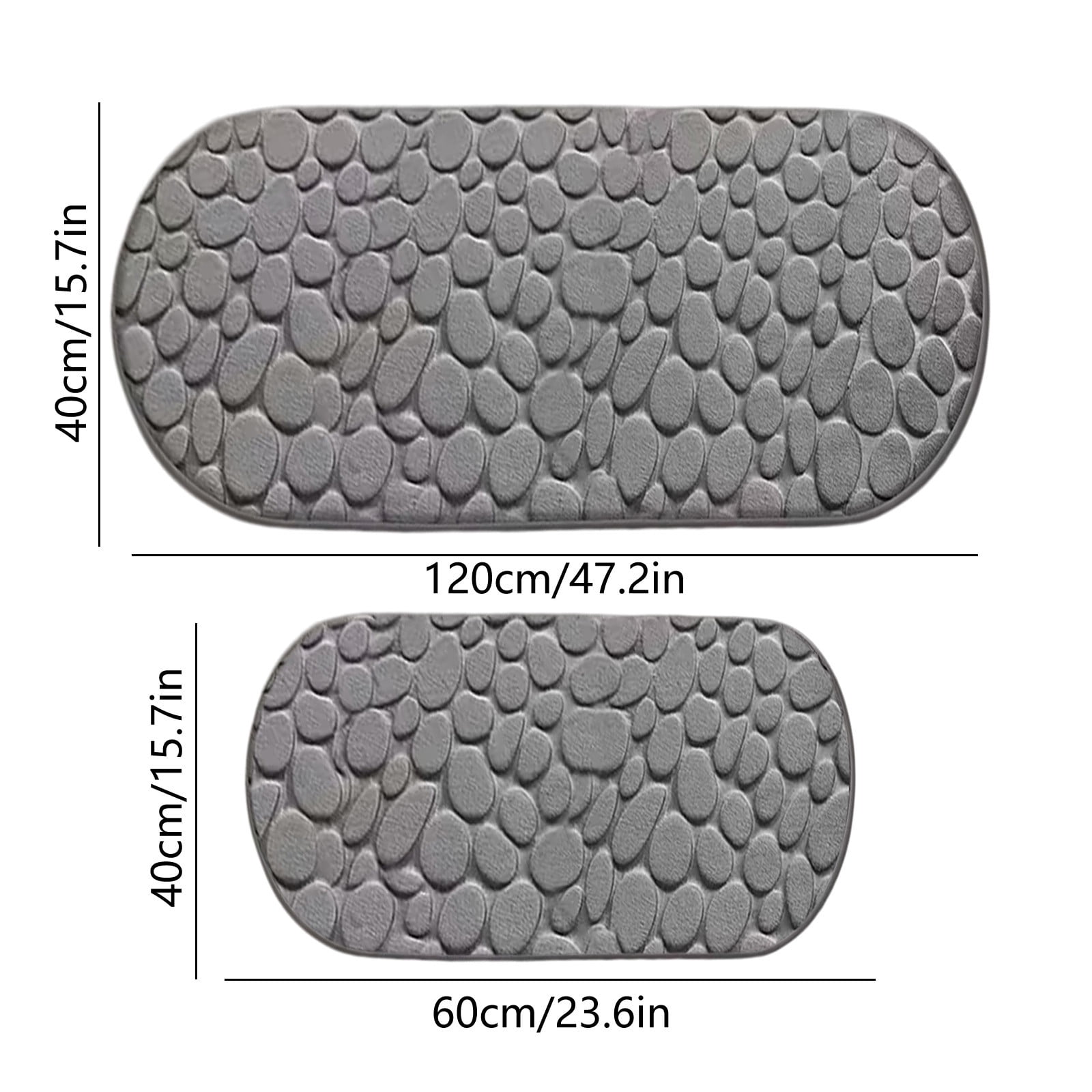 Cobblestone Pattern Rugs Set 2 Piece, Memory Foam Water Absorbent Bath Mats, for Bathroom, Sink, Toilet and Floor (15.7x23.6in+15.7x47.2in, Gray)
