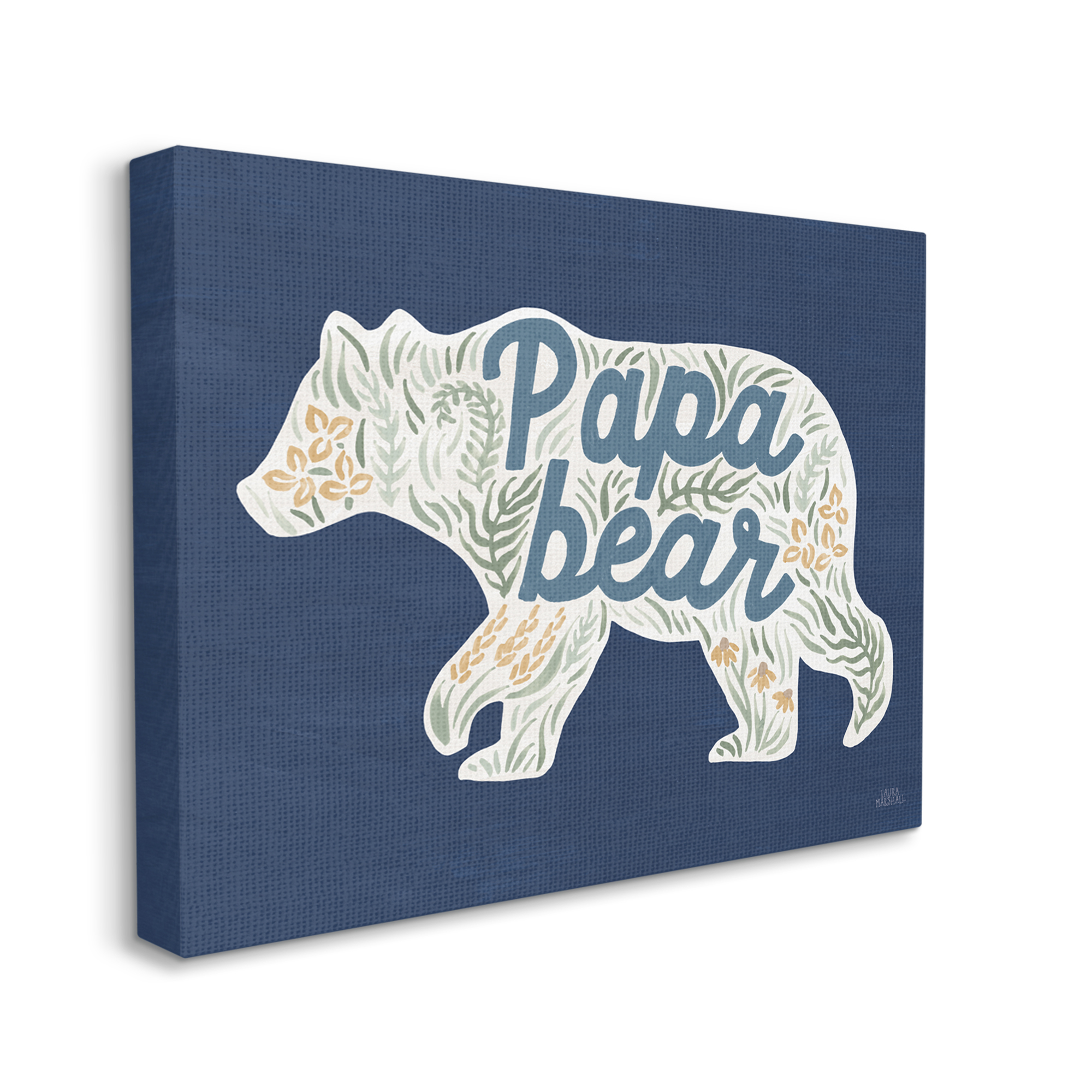 Stupell Industries Blue Floral Papa Bear Botanical & Floral Painting Gallery Wrapped Canvas Print Wall Art, 48 x 36