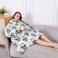 thumbnail image 5 of Oversized Wearable Blanket Hoodie,White Floral Skull Pattern Sherpa Blanket Hoodie with Super Pockets,Super Warm Fuzzy Pullover for Women & Men, 5 of 6
