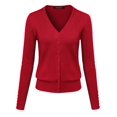 thumbnail image 1 of FashionOutfit Women's Basic Solid V-Neck Button Closure Long Sleeves Sweater Cardigan, 1 of 6