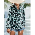 thumbnail image 2 of Tie V Neck Long Sleeve Printed Classic Style Blouse for Women Green X-Large, 2 of 4
