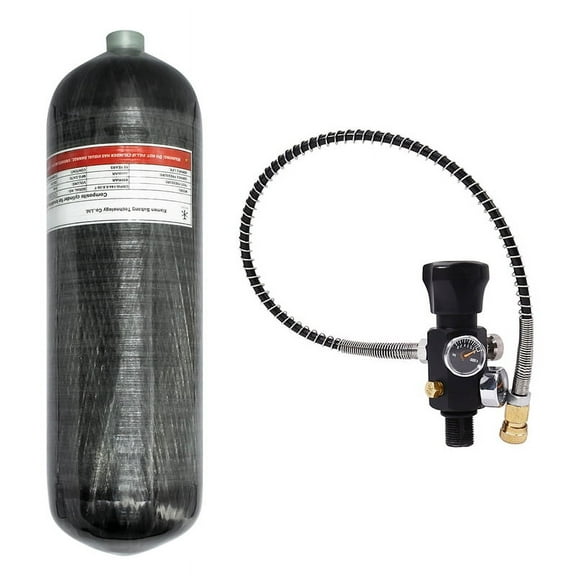 TUXING 6.8L/414ci Carbon Fiber Paintball HPA Air Tank,4500psi PCP Air System Dual Gauge Valve 24-inches High Pressure Hose with Double Quick Diconnect