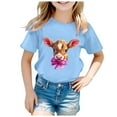 thumbnail image 4 of XUELUO Toddler Girls Shirts & Tops Easter Cow Print Round Neck Short Sleeve Casual Pullover Streetwear,Blue,3-4 Years, 4 of 4