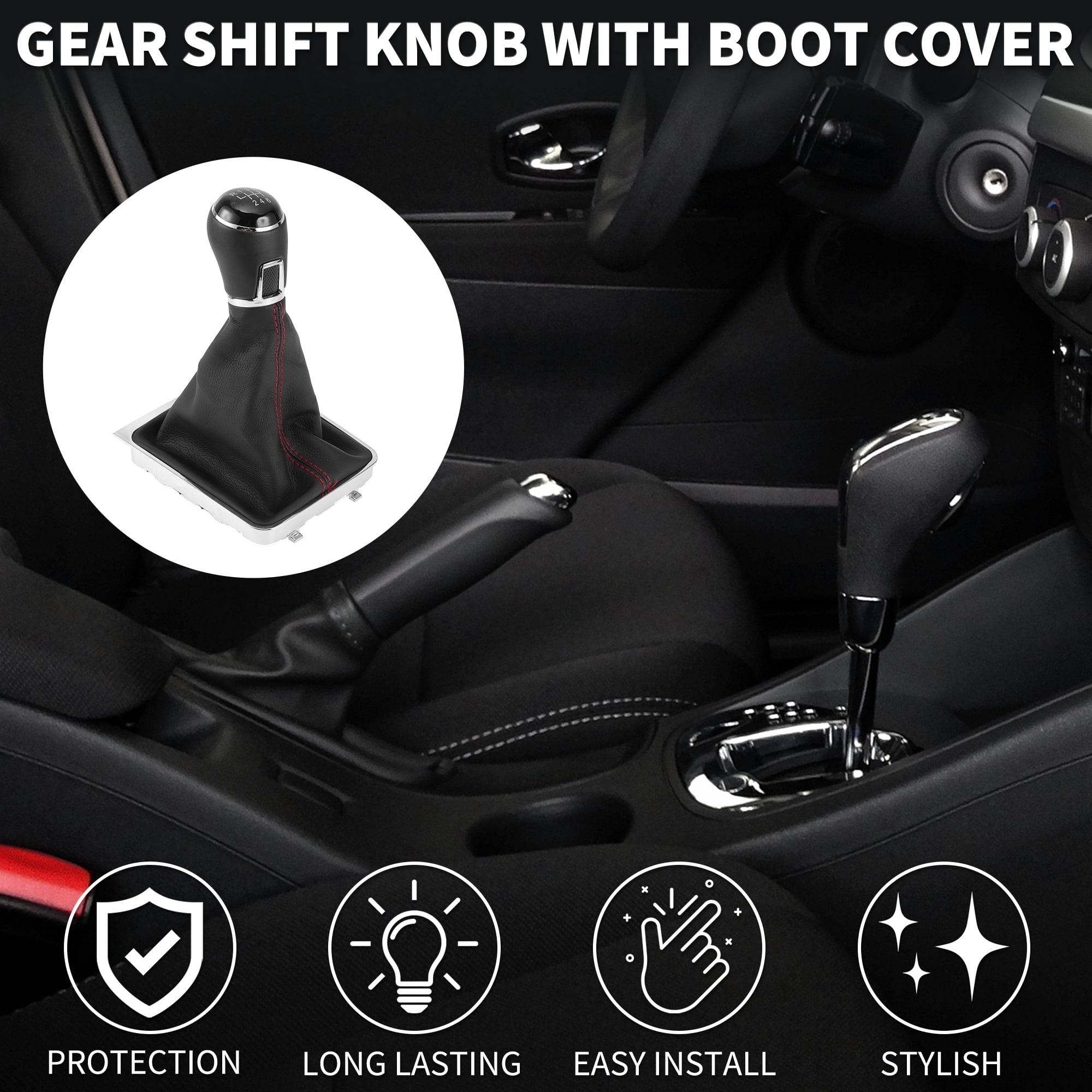 Unique Bargains Gear Shift Knob W/ Cover 6 Speed Manual Stick Shifter Knob for Volkswagen Passat Limo 05-11 Faux Leather