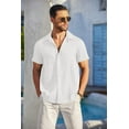 thumbnail image 3 of Camisa de lino de manga corta casual para hombre COOFANDY, blanca, 3 of 6