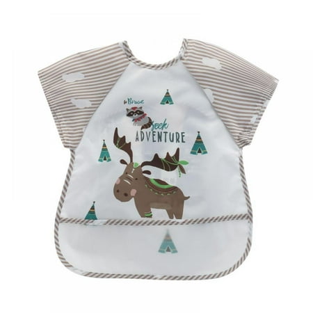 

EleaEleanor Unisex Infant Toddler Baby Waterproof Short Sleeved Bib Burp Cloths Kids Cartoon Smock Feeding Accessories