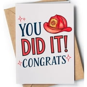 Congrats Card for Firefighter - "You Did It!" Design with Fire Helmet - Perfect for Celebrations and Achievements - Blank Inside with Matching Envelope