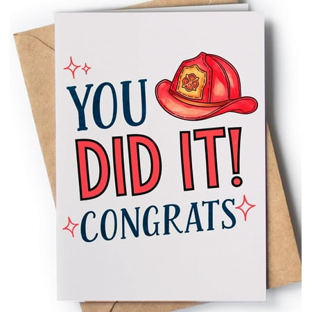Congrats Card for Firefighter - "You Did It!" Design with Fire Helmet - Perfect for Celebrations and Achievements - Blank Inside with Matching Envelope