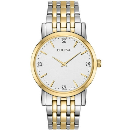 Bulova Men's Diamond Two-Tone Steel Silver-Tone Dial Movement: Quartz