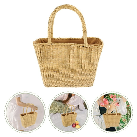 GOOHOCHY Large Capacity Straw Handbag for Storage Use Light Brown Summer Beach Bag Suitable for Shopping and