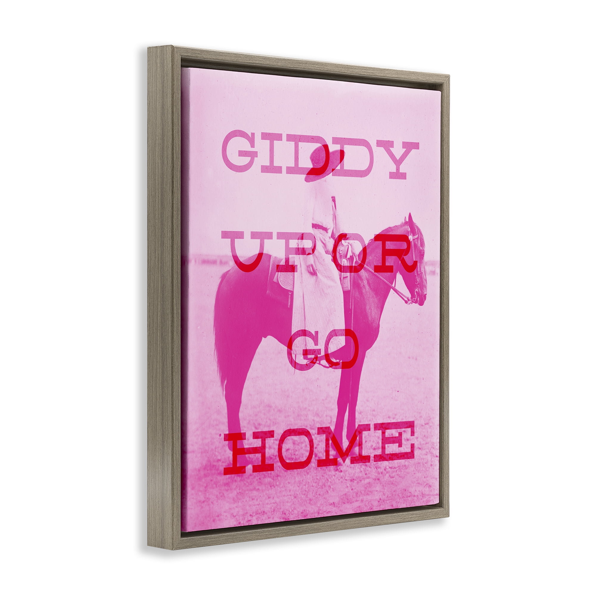 Stupell Industries Giddy Up or Go Home Animals Painting Brown Floater Framed Canvas Art Print Wall Art, 17 x 21