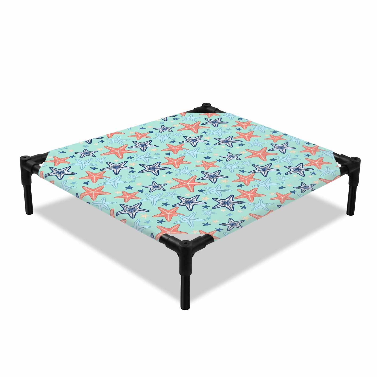 Ocean Starfish Elevated Dog Bed Orange Blue Sea Starfish Summer Abstract Green Cooling Breathable Outdoor Raised Dog Cot Bed with Metal Frame Non-Slip Feet for Small Dog 20x20in