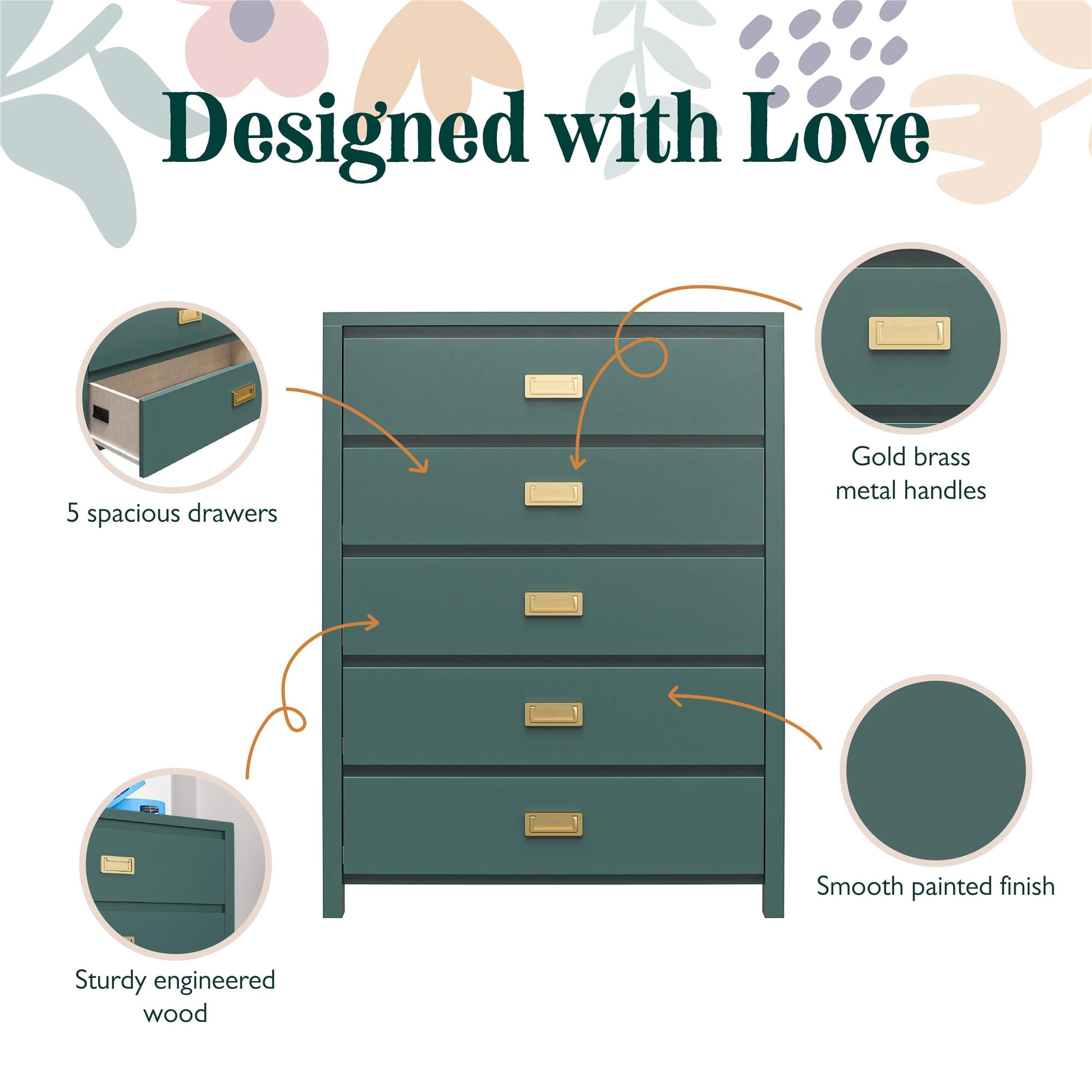Max & Finn Haven 5-Drawer Kids' Dresser, Hunter Green
