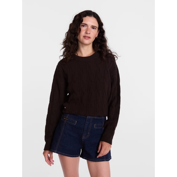 Scenario Women's Crewneck Cable Knit Mid-weight Sweater, Sizes XS-XXXL