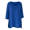 thumbnail image 3 of Blouses For Women Cotton And Linen Casual V Neck Front Short Back Long Loose Long Sleeved Womens Tops, 3 of 4