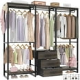 thumbnail image 3 of Homieasy Garment Rack Heavy Duty Clothes Rack for Hanging Clothes,Clothing Rack with Drawers, Wood Stoarge Shelf Freestanding Closet Wardrobe Rack, Corner L Shaped Closet System Organizers, Black Oak, 3 of 7