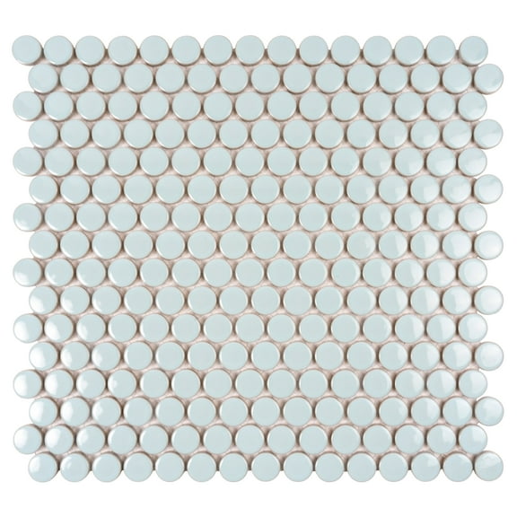 Cirkel 11.46 in. x 12.4 in. Glossy Blue Porcelain Mosaic Wall and Floor Tile (9.87 sq. ft./case) (10-pack)
