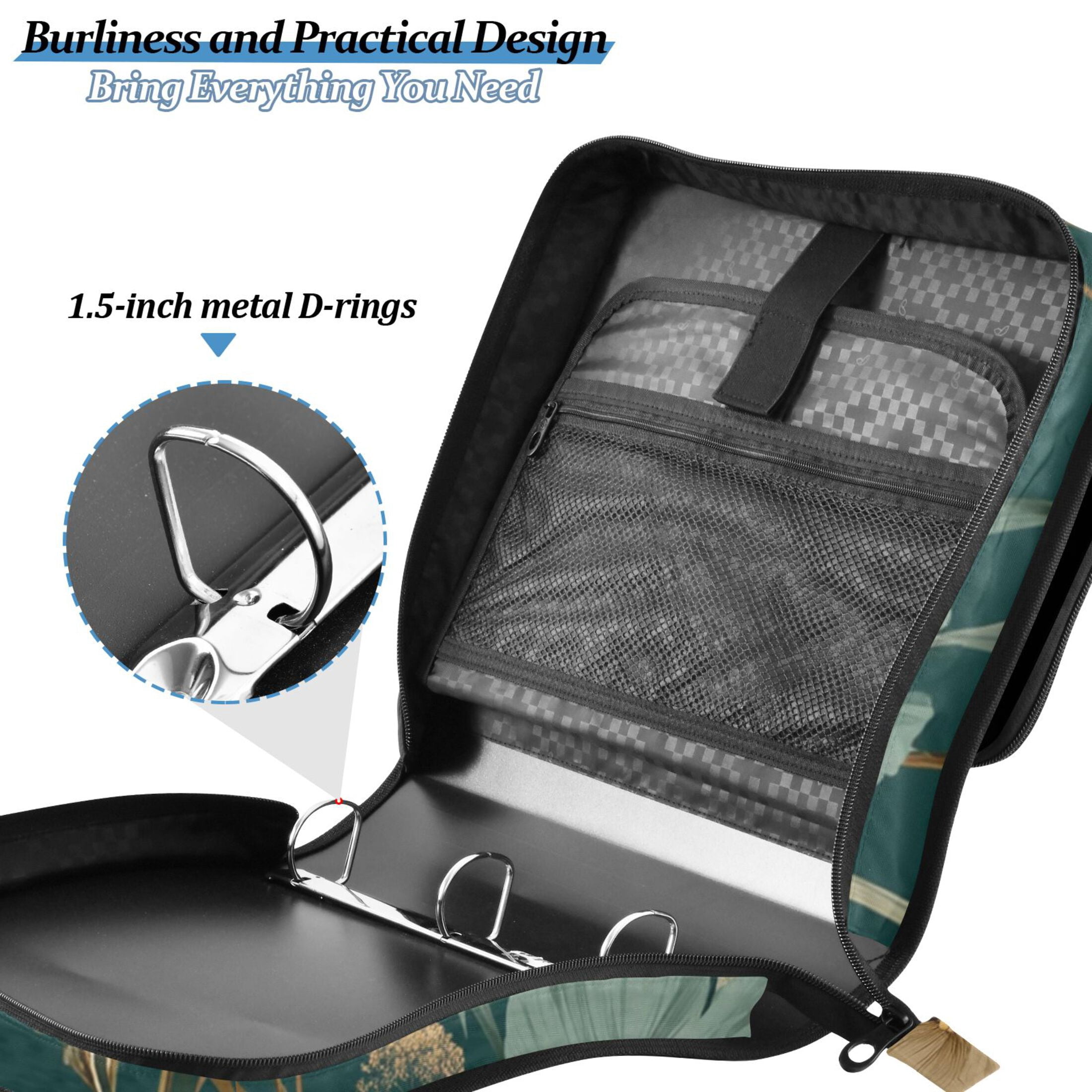 Zipper Binder Natural Scenery and Wildflowers 1.5 Inch Binder Folder Bag with Shoulder Strap and Handle