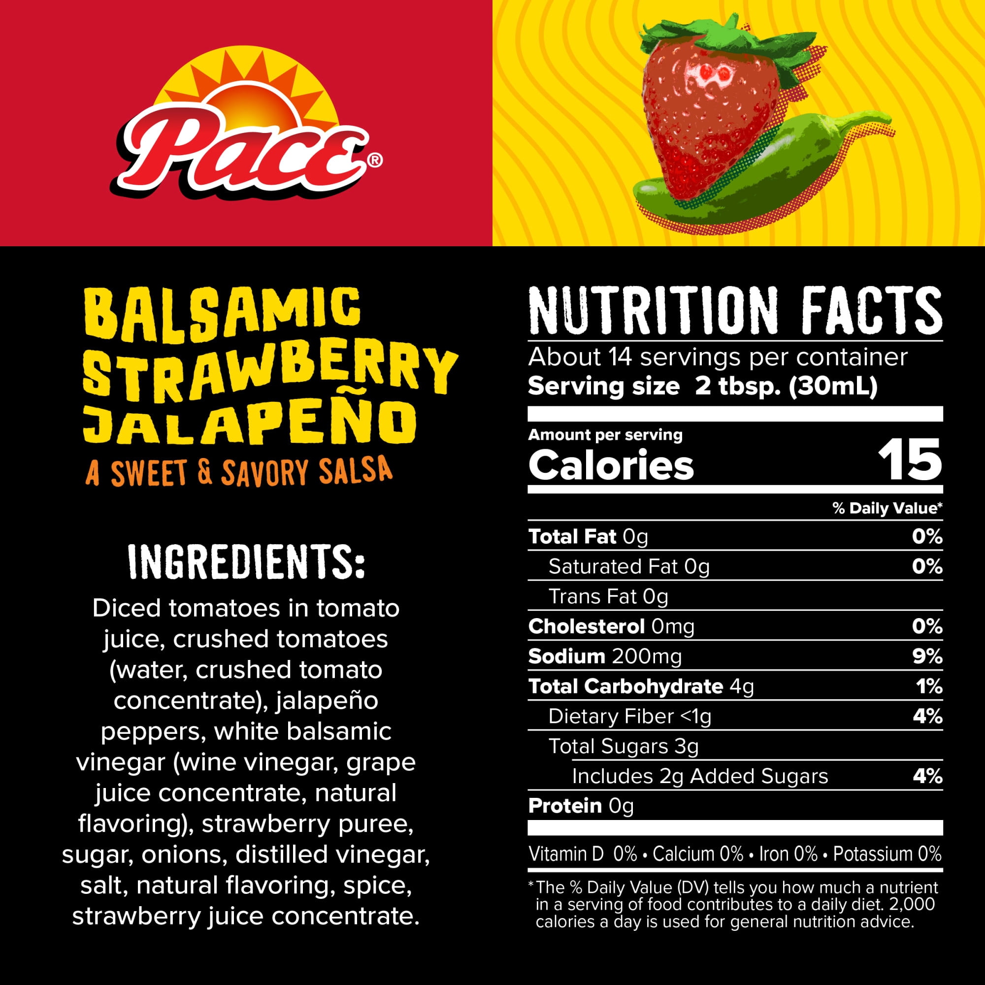 (2 pack) Pace Balsamic Strawberry Jalapeno Salsa, 16 oz Jar
