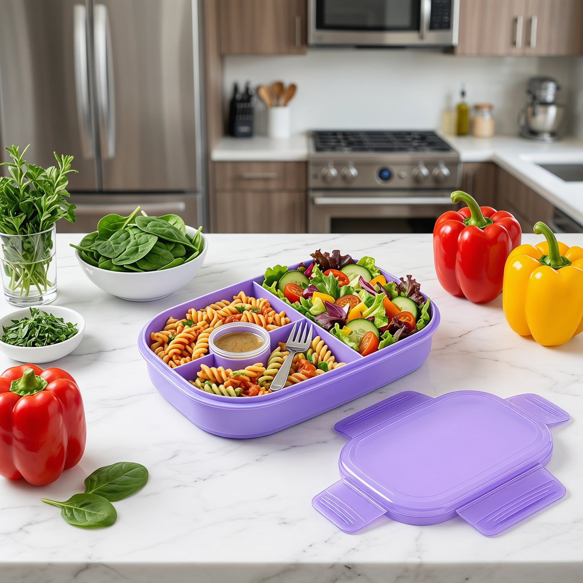 Unique Bargains Multi-Layer Leak-Proof Meal Lunch Bento Box Purple