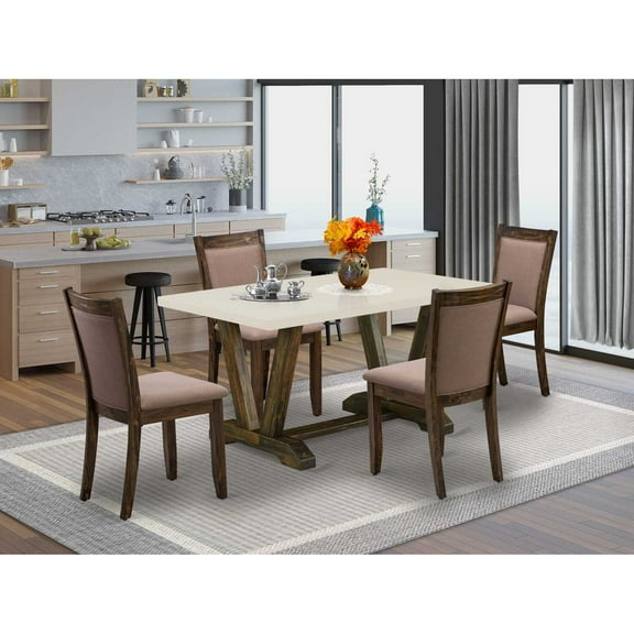 East West Furniture V726MZ748-5 - 5-Pc Modern Dining Set - 4 Parson Chairs and 1 Dining Room Table (Distressed Jacobean Finish)