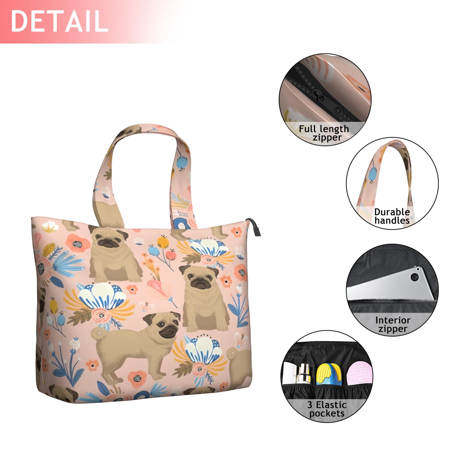 Bulldog Dog and Flower Florals Travel Tote Bags for Women Carry On,Large Weekender Bags for Women Travel,Multi Functional Duffle Bag for Work,Shopping,Sports