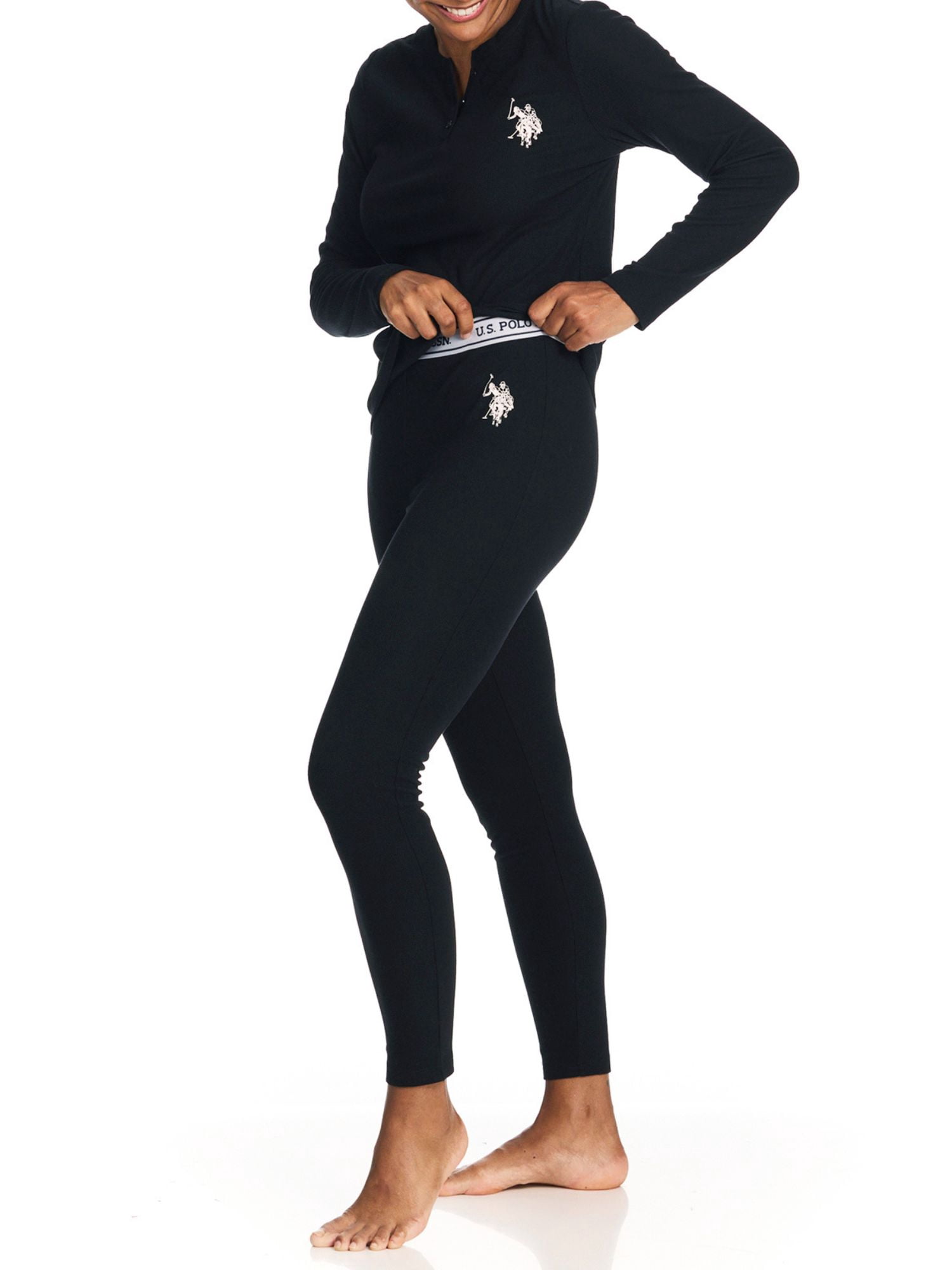 U.S. Polo Assn. Women's Ribbed Henley Long Underwear Thermal Set, 2-Piece Set, Sizes S-3X