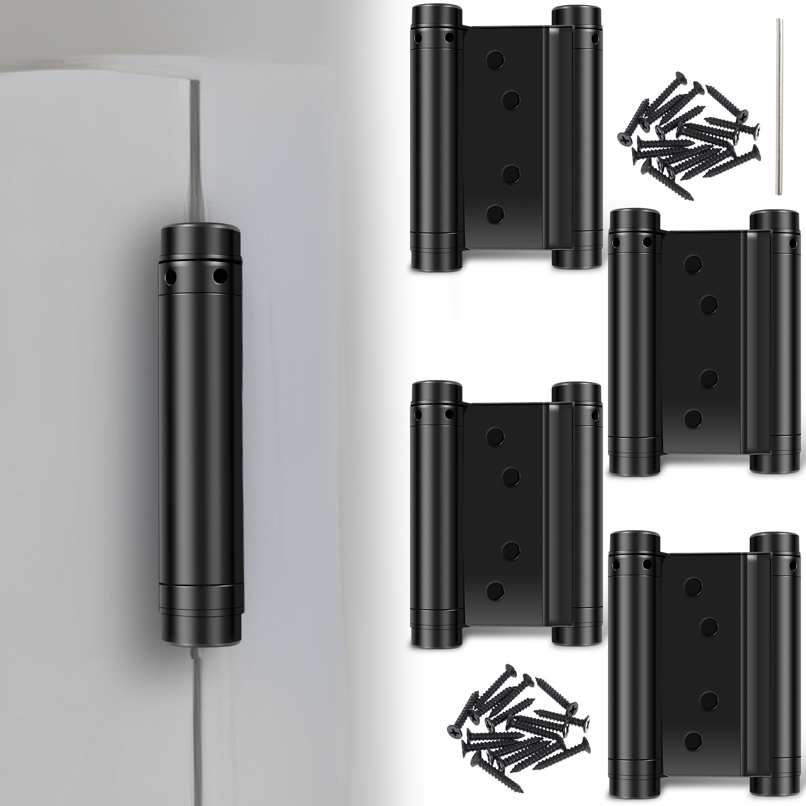 4Pcs Double Action Spring Hinges Heavy Duty Stainless Steel Swinging Door Hinge Self Closing Saloon Door Hinges Adjustable Cafe Door Hinge Spring Door Hinges for Cafe Saloon Door