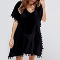 thumbnail image 5 of BKQCNKM Cover Up for Beach,swim Suits for Women 2024,women's Solid Round Neck Chiffon Tassel Large Loose Beach Cover Chiffon Plus Size Swimsuit for Women,swim Cover Up for Women Black One Size, 5 of 6