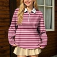 thumbnail image 5 of SERTGUTR Girls Striped Half Zip Shirt, Long Sleeve Turn Down Collar Top, Loose Casual School Uniform Shirt, Everyday Outdoor Daily Shirt, 5 of 9