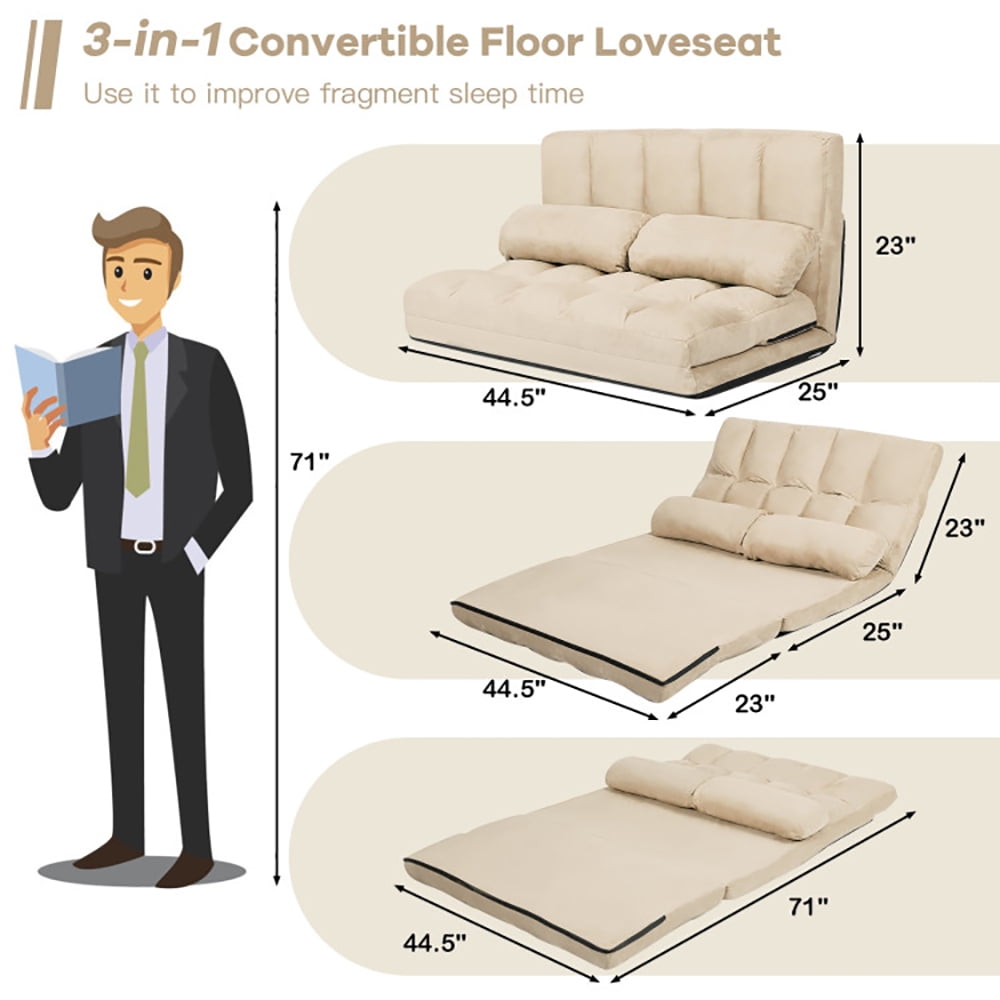 Finihen Fold Sofa Bed Couch, 6-Position Foldable Floor Sofa Bed with Detachable Cloth Cover, Beige Finihen Fold Sofa Bed Couch, 6-Position Foldable Floor Sofa Bed with Detachable Cloth Cover, Beige