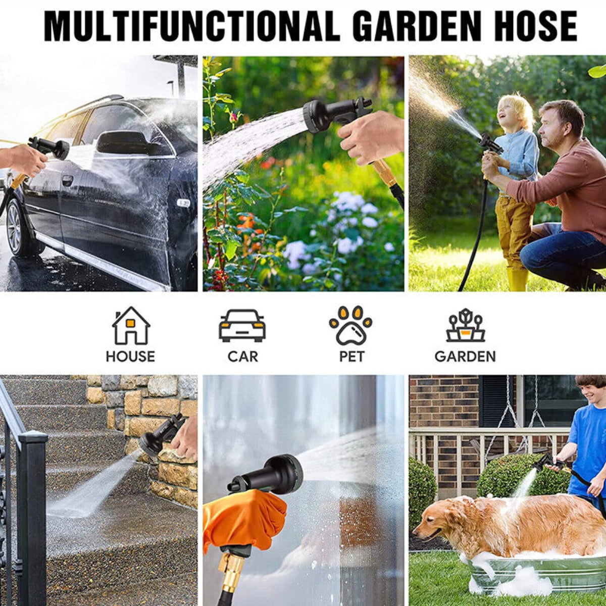 Garden Hose 100ft Kink-Free for Outdoor Water Hose Upgraded Leakproof Lightweight No-Kink 100ft Garden Hose