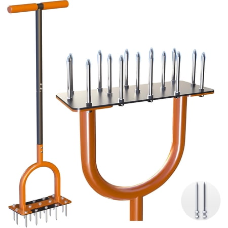 39in Lawn Aerator with 15 Industrial-Grade No.45 Steel Spikes Tool Manual Yard Grass Aeration for Lawn, Yard, Garden, Compacted Soil