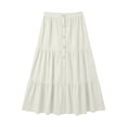 thumbnail image 5 of Womens Elastic High Waist Tiered Ruffle Midi Skirt Front Split Button Down Solid Boho Long Skirt for Summer Casual Wear White S(S), 5 of 7