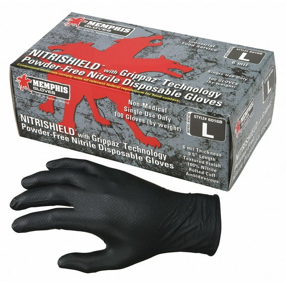 Mcr Safety Disposable Glove,Nitrile,Black,XXL,PK100  6016BXXL