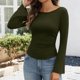 thumbnail image 1 of TaTaai Long Sleeve Fold Blouse Women, Solid Round Neck Pullover Top, Soft Casual Sweater, Everyday Versatile Apparel for Spring Summer Gift, 1 of 7