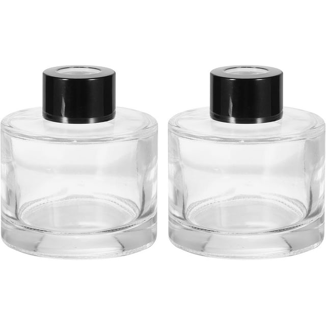 HARFINGTON 2pcs 100ml/3.4oz Empty Glass Diffuser Bottle 2.8" x 2.6" Refillable Fragrance Accessories Aromatherapy Jar Container for Replacement Reed Diffuser DIY Home Bathroom Transparent