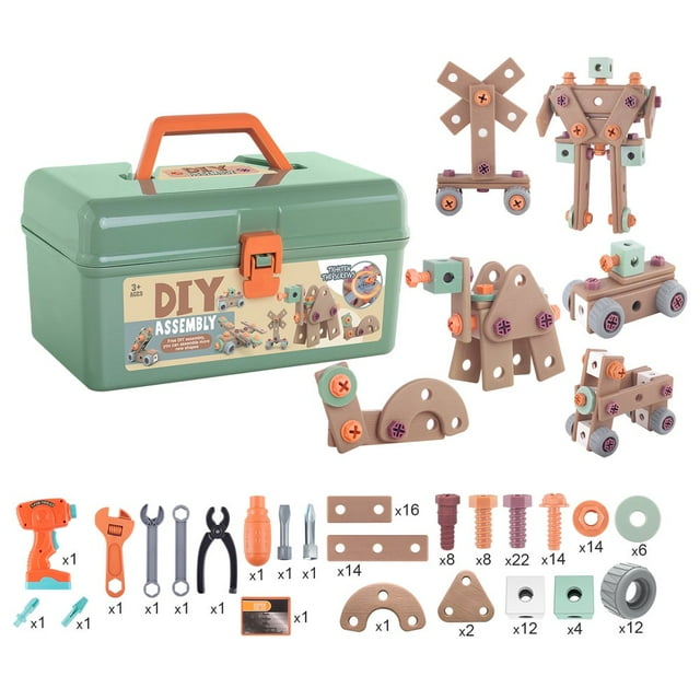 HLONK Banc de Travail pour Jouets pour Enfants avec Outils Réalistes et Perceuse Électrique pour Banc d'Outils d'Atelier de Construction